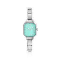 Time Paris Rectangle Green Water Dial & Silver Charm Bracelet Watch
