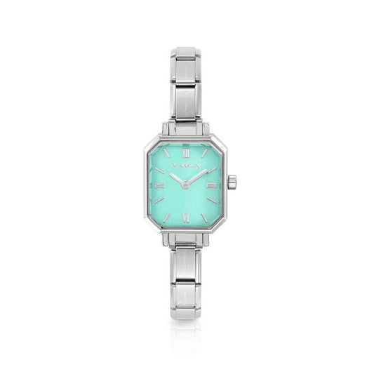 Time Paris Rectangle Green Water Dial & Silver Charm Bracelet Watch