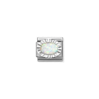 Classic Silver & Diamond Oval White Opal Sparkly & Stones Charms