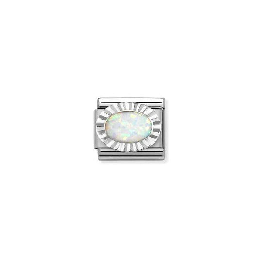 Classic Silver & Diamond Oval White Opal Sparkly & Stones Charms