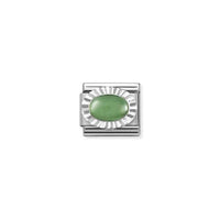 Classic Silver & Diamond Oval Green Aventurine Sparkly & Stones Charms