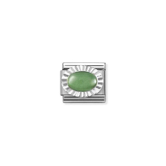Classic Silver & Diamond Oval Green Aventurine Sparkly & Stones Charms