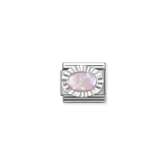 Nomination Classic Silver & Diamond Oval Pink Opal Sparkly & Stones Charm