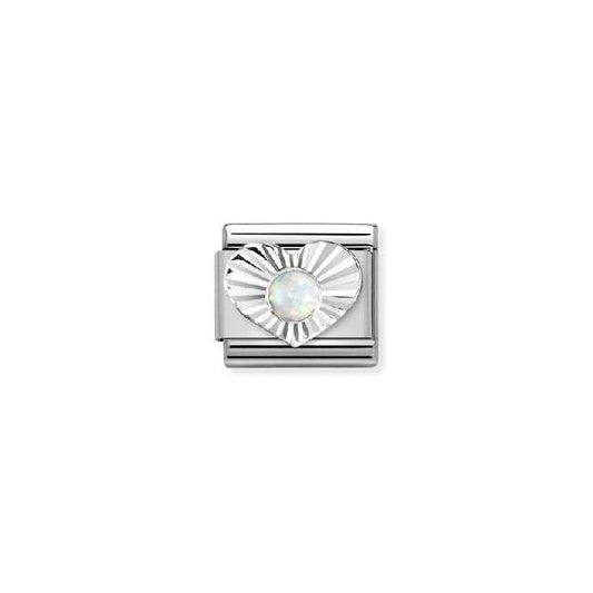 Classic Silver White Opal Diamond Heart Sparkly & Stones Charms