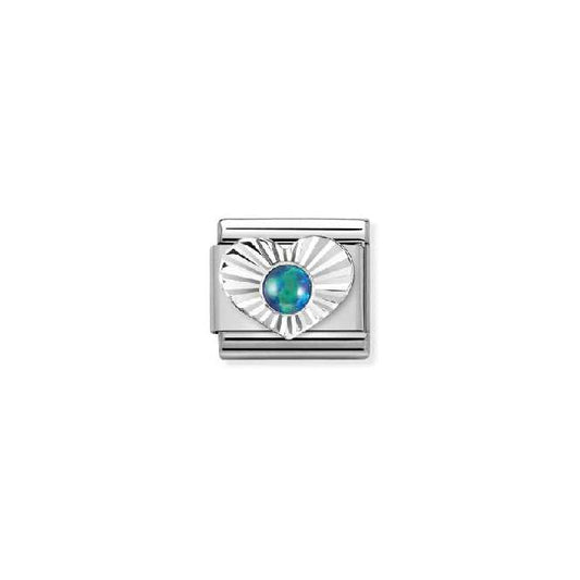 Nomination Classic Silver Green Opal Diamond Heart Sparkly & Stones Charm