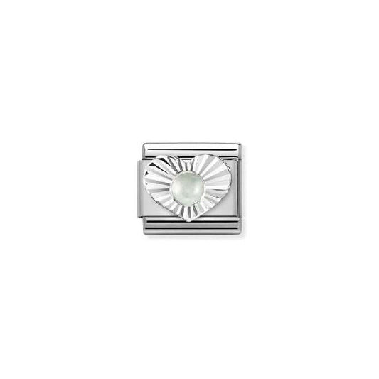 Classic Silver Milky Aquamarine Diamond Heart Sparkly & Stones Charms