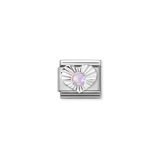 Classic Silver Pink Opal Diamond Heart Sparkly & Stones Charms