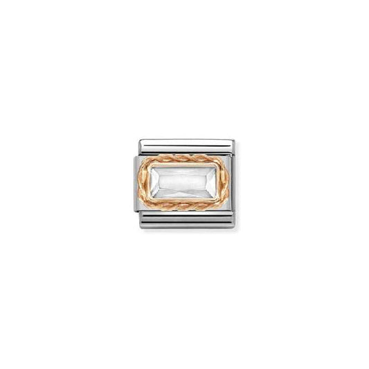 Classic Rose Gold White Facetted Baguette Sparkly & Stones Charms