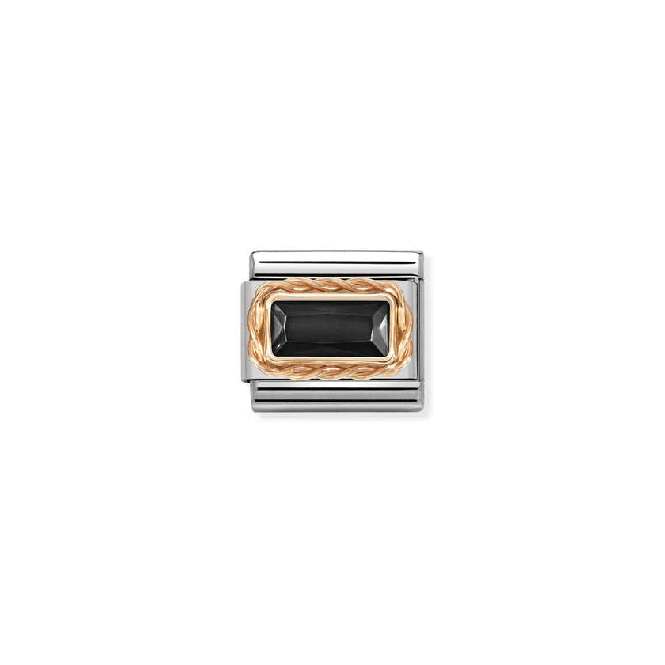 Classic Rose Gold Black Facetted Baguette Sparkly & Stones Charms