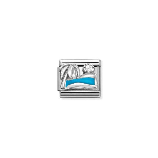 Nomination Classic Silver Enamel and CZ Palm Tree with Sea Travel & Flag Charm