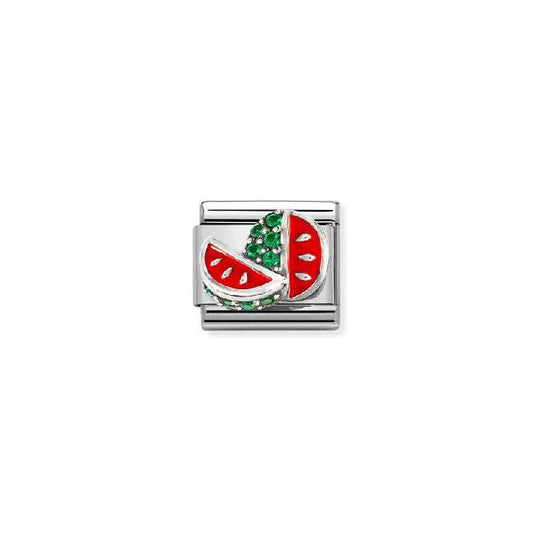 Classic Silver Enamel and CZ Watermelon Travel & Flag Charms