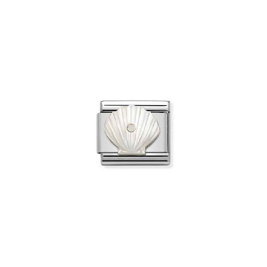 Classic Silver Shell In White Mother Of Pearl Travel & Flag Charms