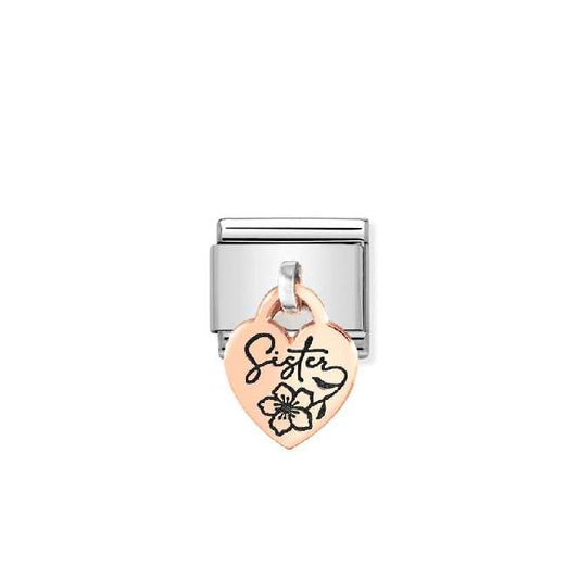 Classic Rose Gold Engraved Heart Sister Dangly Friends & Family Charms