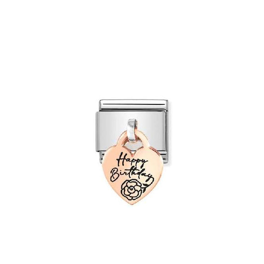 Classic Rose Gold Engraved Heart Happy Birthday Dangly Friends & Family Charms