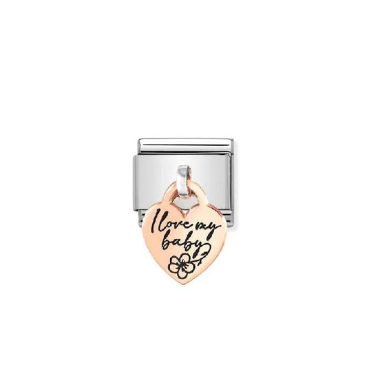 Classic Rose Gold Engraved Heart I Love My Baby Dangly Friends & Family Charms