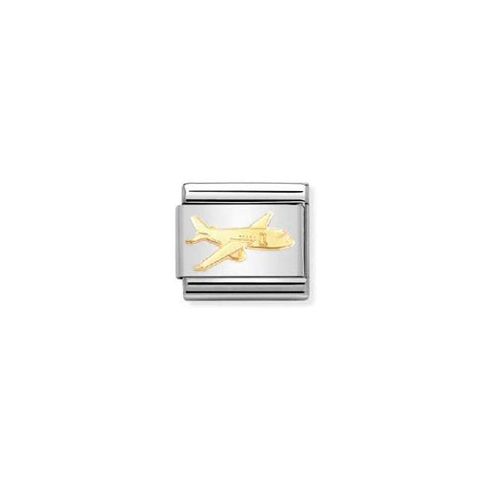Nomination Classic Gold Flying Plane Travel & Flag Charm