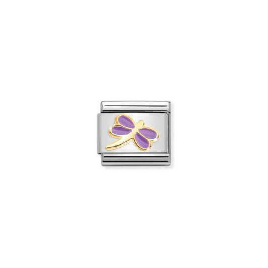 Nomination Classic Gold and Enamel Lilac Dragonfly Flowers & Nature Charm