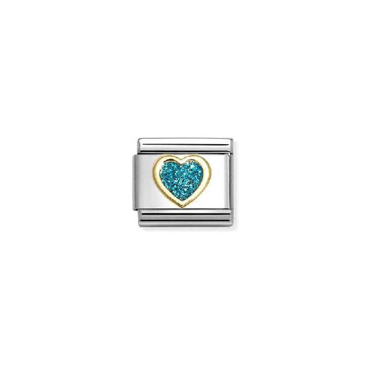 Classic Gold and Enamel Glitter Light Blue Heart Love & Hearts Charms