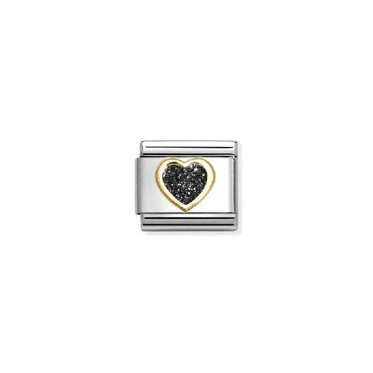 Classic Gold and Enamel Glitter Black Heart Love & Hearts Charms