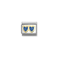 Classic Gold and Enamel Glitter Double Blue Heart Love & Hearts Charms