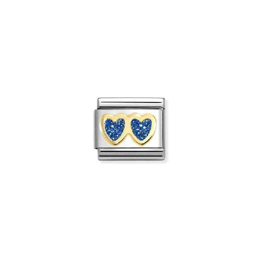 Classic Gold and Enamel Glitter Double Blue Heart Love & Hearts Charms