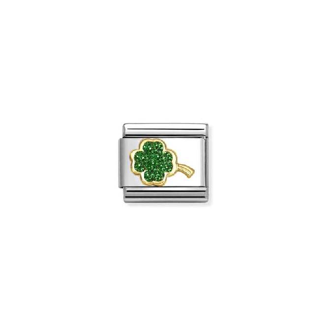 Classic Gold and Enamel Glitter Green Four-Leaf Clover Flowers & Nature Charms