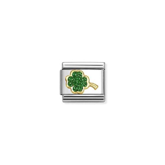 Classic Gold and Enamel Glitter Green Four-Leaf Clover Flowers & Nature Charms