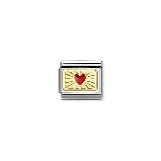Classic Gold Diamond-Etched Red Enamel Heart Love & Hearts Charms