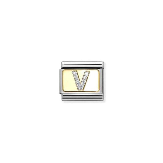Classic Gold and Enamel Glitter Letter V Letters & Numbers Charms