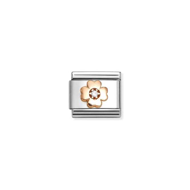 Classic Rose Gold CZ White Four-Leaf Clover Love & Hearts Charms