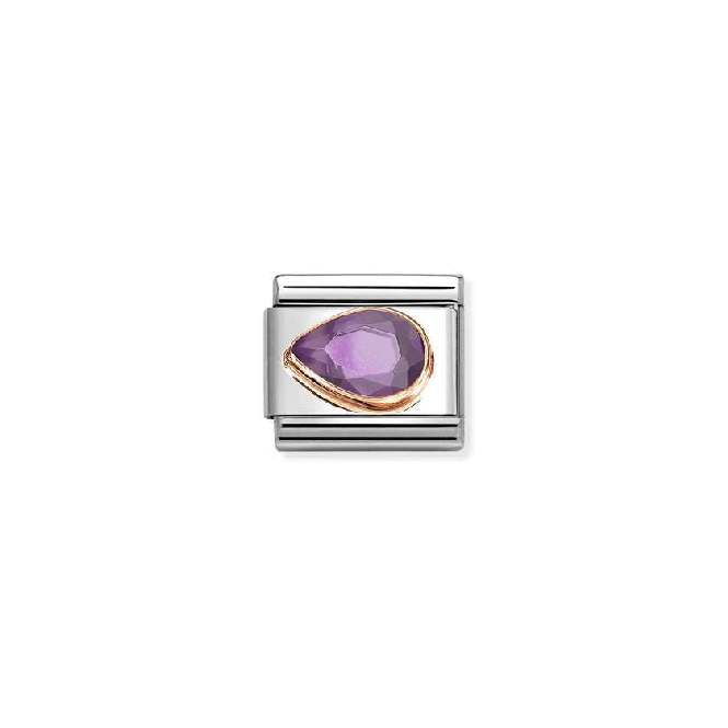 Classic Rose Gold and Left Drop CZ Purple Sparkly & Stones Charms