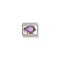 Classic Rose Gold and Left Drop CZ Purple Sparkly & Stones Charms