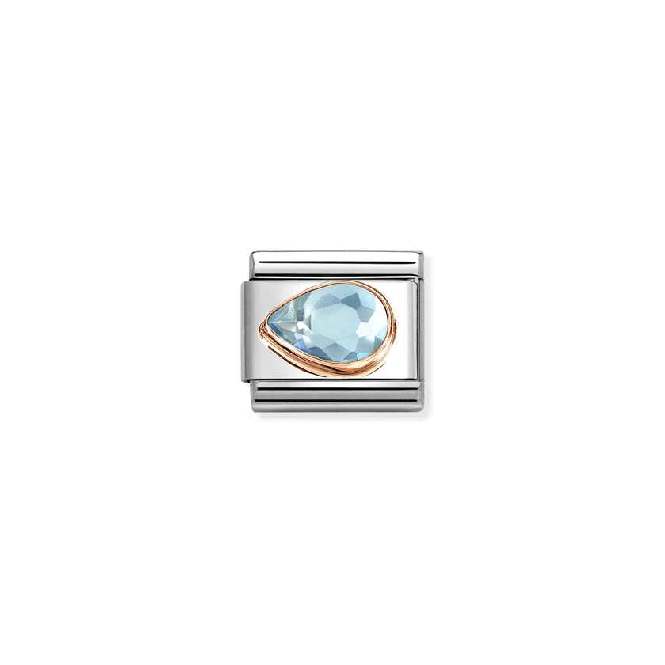 Classic Rose Gold and Left Drop CZ Light Blue Sparkly & Stones Charms
