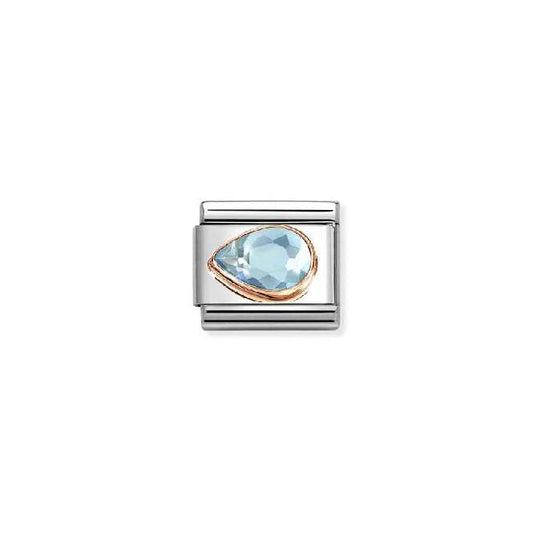 Classic Rose Gold and Left Drop CZ Light Blue Sparkly & Stones Charms