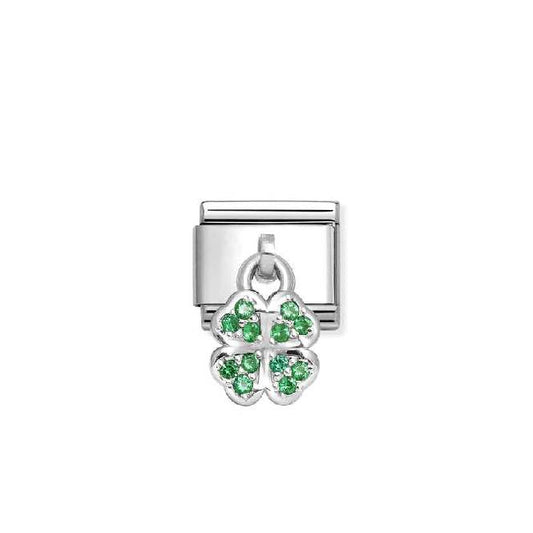 Classic Silver Green Four-Leaf Clover Flowers & Nature Charms