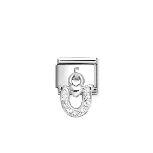 Classic Silver Horseshoe With Heart Love & Hearts Charms