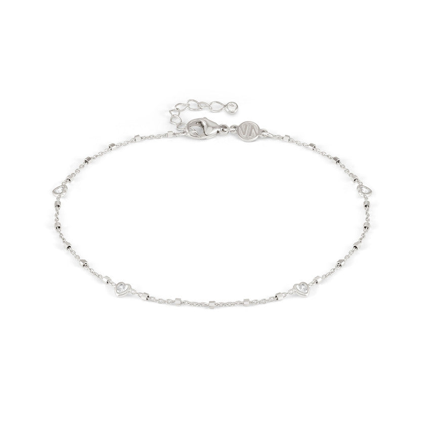 Anklets with Heart Charms in Silver & CZ