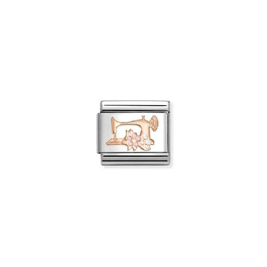 Classic Rose Gold and Enamel Sewing Machine with Flowers Sports & Hobbies Charms