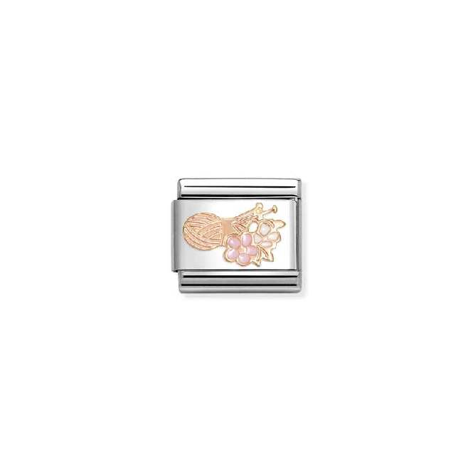 Classic Rose Gold and Enamel Ball Of Wool with Flowers Sports & Hobbies Charms