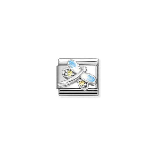 Classic Silver and CZ Dragonfly Light Blue Yellow Animals Charms