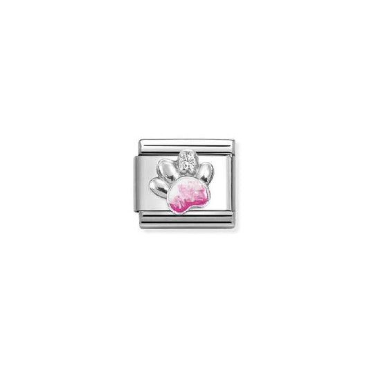 Classic Silver and CZ Pink and White Paw Animals Charms