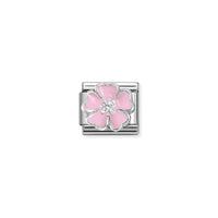 Classic Silver Enamel and CZ Pink Peach Blossom Flowers & Nature Charms