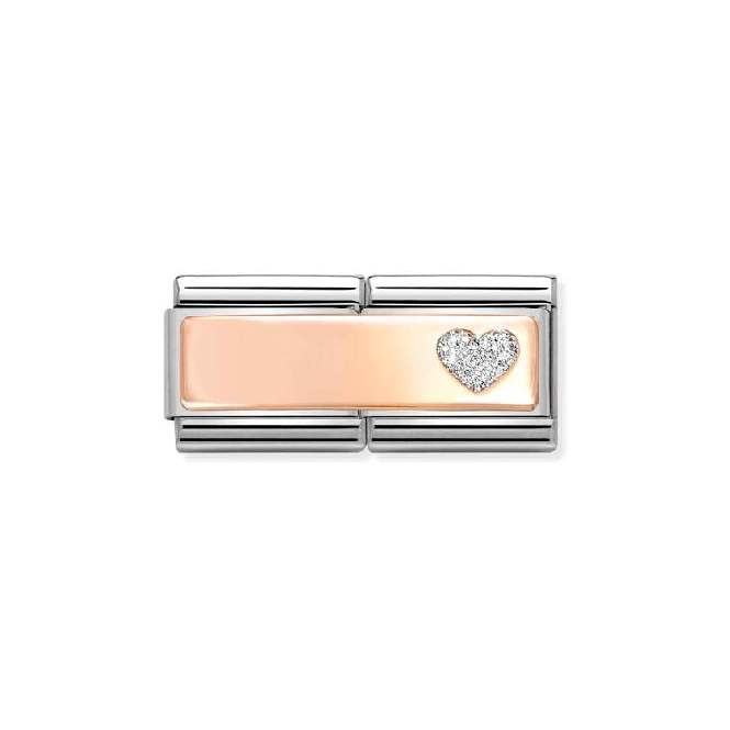 Double Rose Gold Engravable Glitter Heart Sparkly & Stones Charms