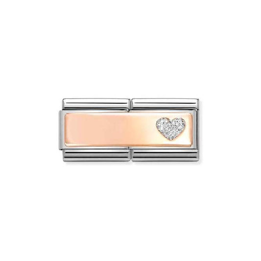 Double Rose Gold Engravable Glitter Heart Sparkly & Stones Charms