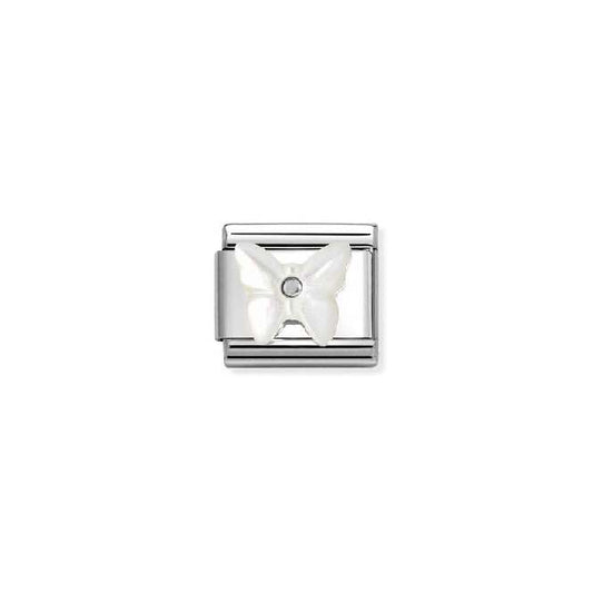 Nomination Classic Silver and CZ White Pearl Resin Butterfly Animals Charm