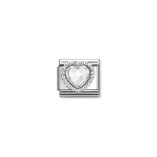 Classic Silver and CZ White Opal Facetted Dotted Heart Sparkly & Stones Charms