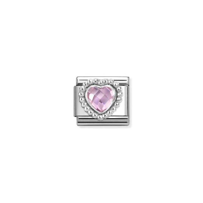 Classic Silver and CZ Light Pink Facetted Dotted Heart Sparkly & Stones Charms