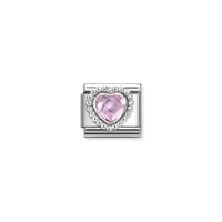 Classic Silver and CZ Light Pink Facetted Dotted Heart Sparkly & Stones Charms