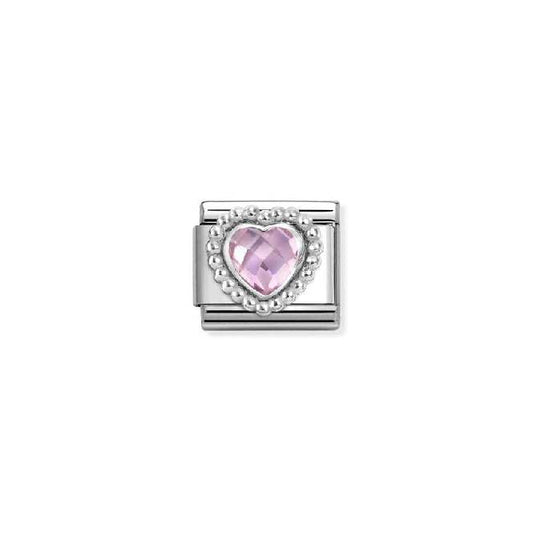 Classic Silver and CZ Light Pink Facetted Dotted Heart Sparkly & Stones Charms