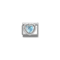 Classic Silver and CZ Light Blue Facetted Dotted Heart Sparkly & Stones Charms